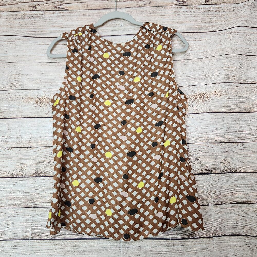 Ted Baker Women's Tiymon Geometric Print Woven Top Blouse Keyhole Size 3 (US 8)